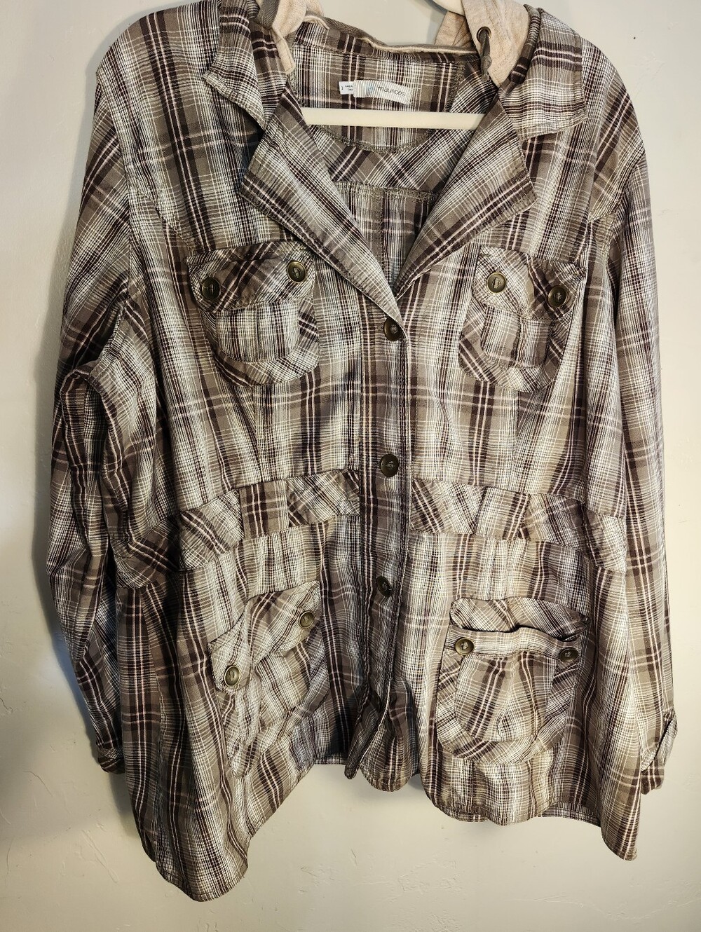 Maurices Plaid Utility Jacket in Brown & Cream 100% Cotton